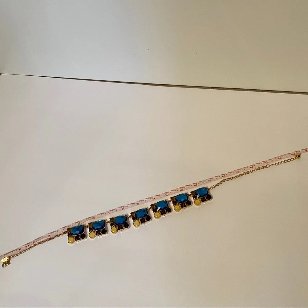 KATE SPADE NECKLACE GOLD STATEMENT BLUE FACETED GEM MEDALLIONS 20”